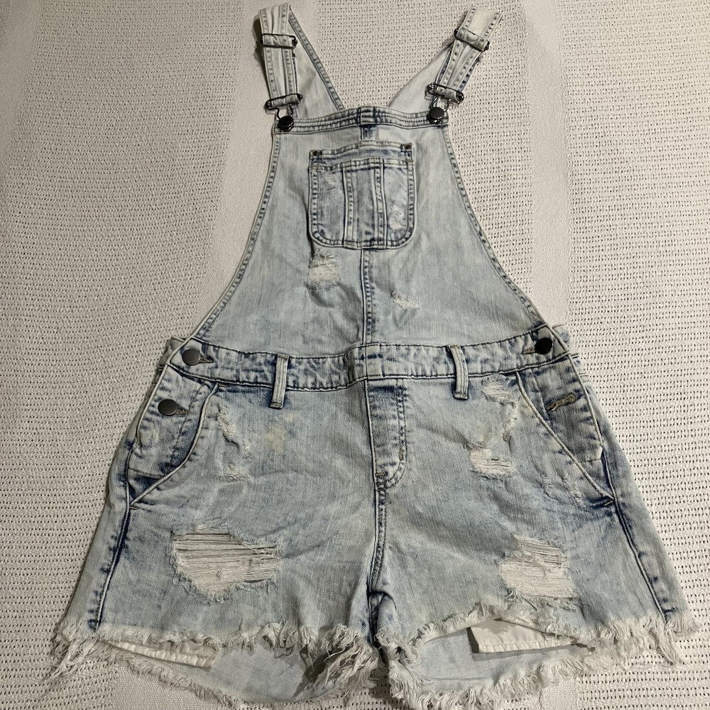 Distressed Light Denim Overalls